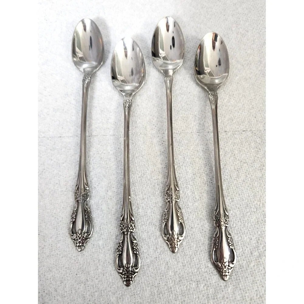 Oneida Distinction Deluxe RAPHAEL Iced Tea Spoons Stainless Flatware Lot of 4